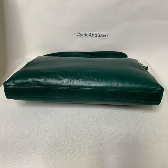 Tory Burch green leather crossbody bag with fold-over flap and signature logo em - Picture 3 of 8